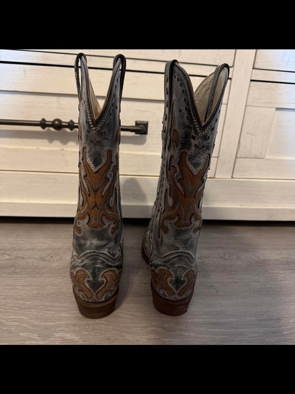 J.B Dillon Western Leather Cowboy Boots - Gray & Brown - Picture 2 of 3